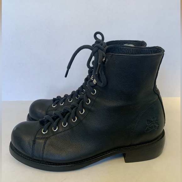 JOHN FLUEVOG LACE UP BOOTS BLACK SZ 8W RICARD LEATHER ANKLE COMBAT PUNK GOTH - Picture 4 of 15